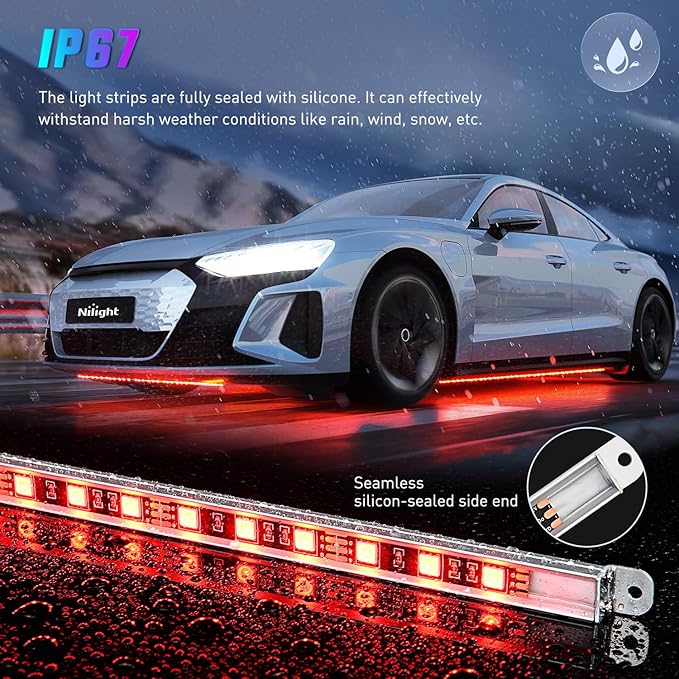 Nilight 4Pcs Aluminum Underglow Neon Accent Strip Lights 396 LEDs RGB Door Assist Multi Color DIY Sound Active Function Music Mode with APP and Remote Control Underbody Light Strips for Car Truck RV