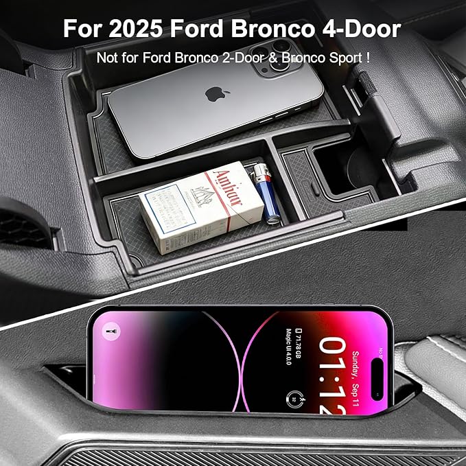 5-PCS for 2025 Ford Bronco Center Console Organizer & Handle Storage, Including Base/Big Bend/Outer Banks/Badlands/Heritage Edition/Raptor (Not for 2-Door & Bronco Sport)