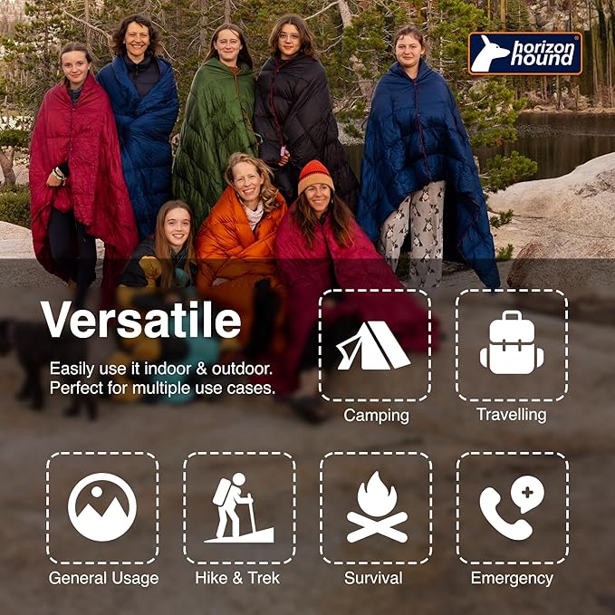 Horizon Hound Puffy Down Camping Blanket - Outdoor Travel Quilt | Sustainable, Insulated, Lightweight & Warm Gear for Sleep, Camping, Stadium, Hiking & Festivals | Water Resistant, Packable & Compact