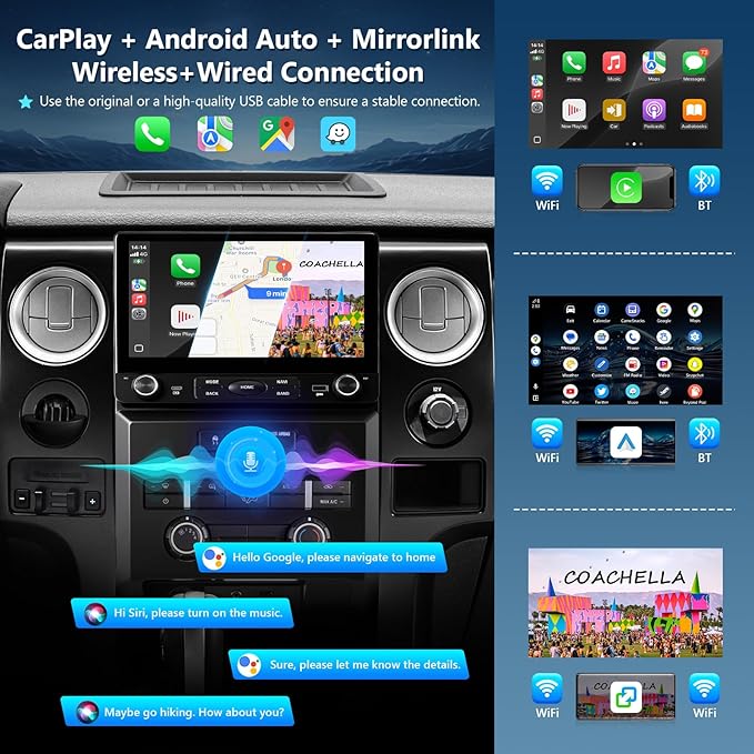 8 Core 4GB+64GB Car Stereo for Ford F150 2009 2010 2011 2012, Wireless CarPlay Android Auto Radio,10.2" Touchscreen, with Button, FM DRS/DSP/SWC/GPS Navigation/5G WiFi/Backup Camera/MIC