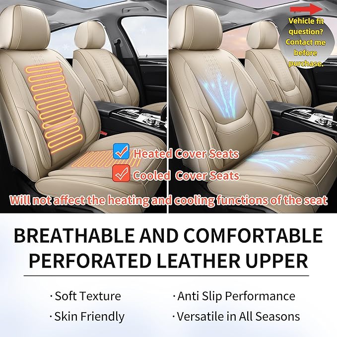 Chezope Car Seat Covers Full Set, Beige Leather Seat Covers, Breathable Front and Back Car Seat Protectors, Wear-Resistant Seat Covers Universal Fit for Most Cars SUV Truck (Beige-Solid, Full Set)
