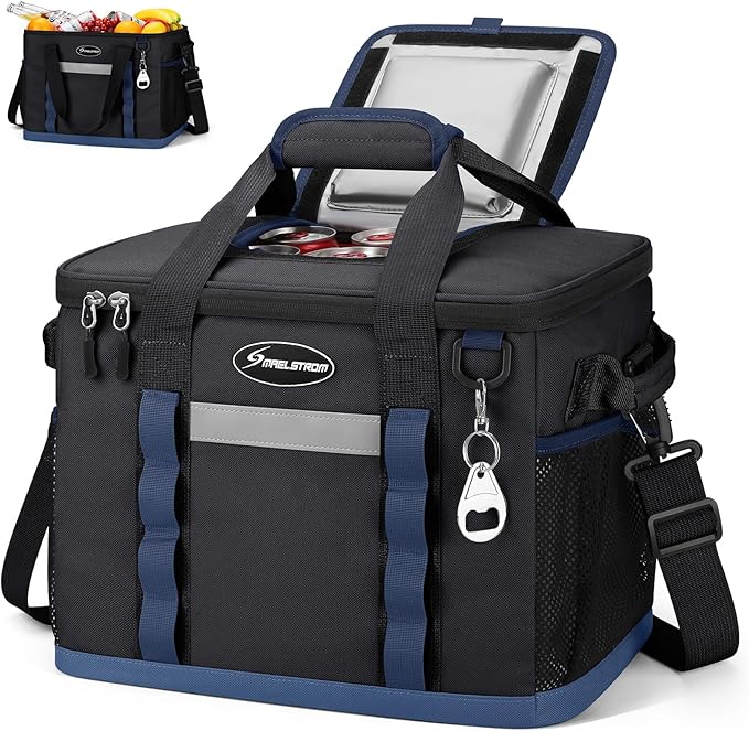 Maelstrom Collapsible Soft Cooler Bag,35/55/75 Cans Beach Cooler with Flip Top Lid, Ice Chest, Leakproof & Portable for Beach, Camping, Road Trips & Grocery Shopping