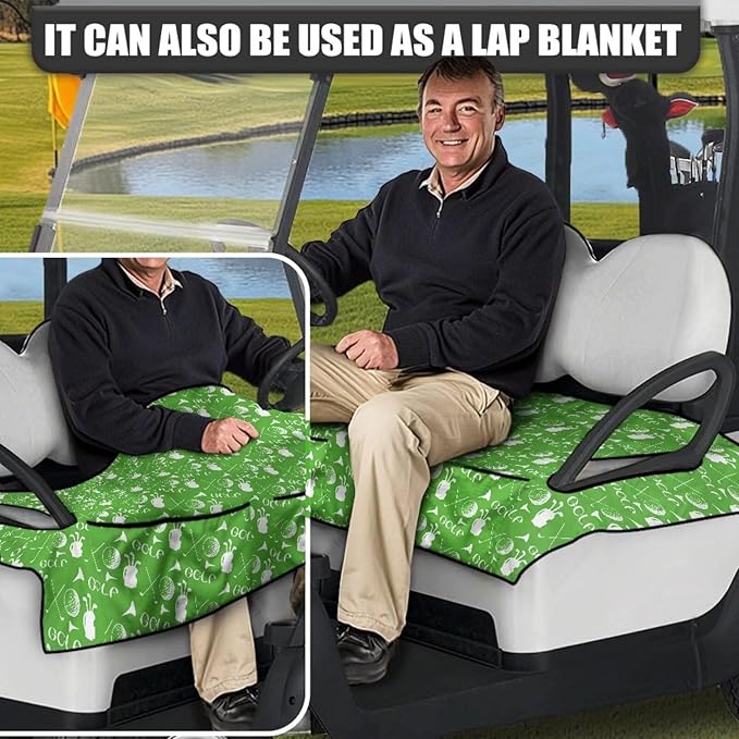 Biyejit Golf Cart Seat Covers with 4 Pockets Golf Cart Seat Towel Blanket Fits 2-Seat Golf Carts, Golf Cart Accessories
