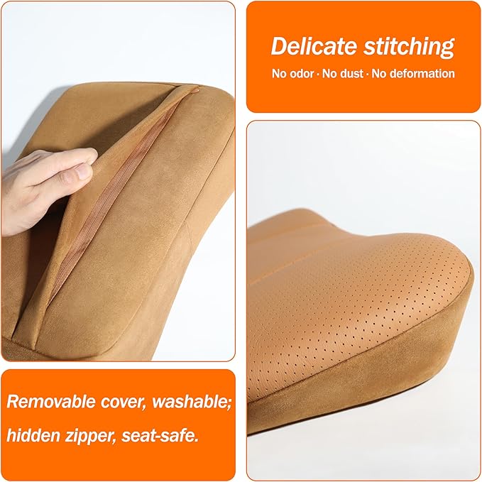 Genuine Leather Lumbar Support Pillow,Back Pain Relief Cushion,fits Tightly Around Waist,Real Cowhide,Memory Foam,fit Car Drive,Office Chair,Rest seat,Improve Posture,Portable,15.5''Lx 8.7''H