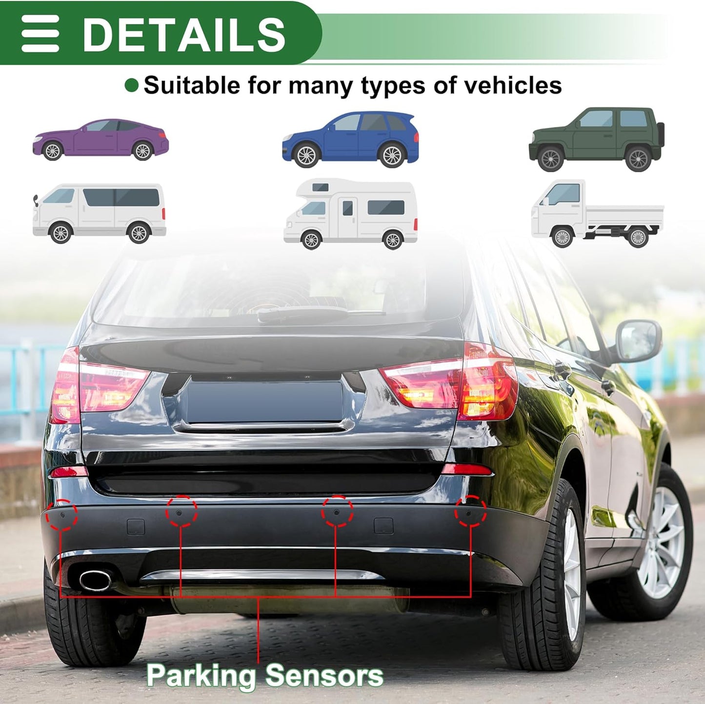 Motoforti Universal Car Auto Vehicle Reverse Backup Radar System Reverse Parking Sensors Alarm Buzzer Reminder Distance Detection White 4Parking Sensors