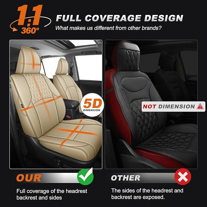 AOMSAZTO Custom Fit Seat Covers for Toyota 4Runner: 2011-2024 Faux Leather Full Set Car Seats Cover for 4Runner Beige (5 Seats Model Only)