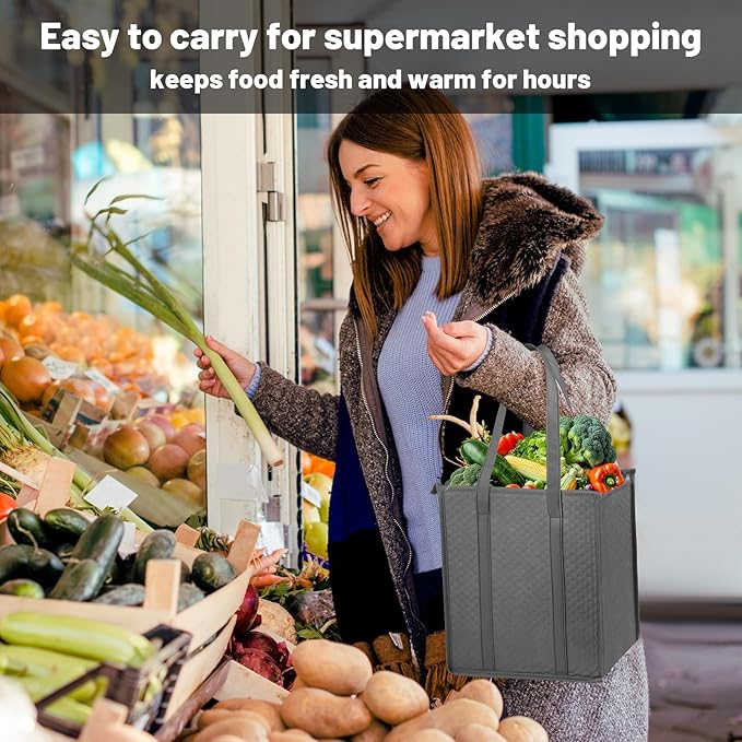 Insulated Grocery Bags with Zippered top Frozen Food Shopping Groceries Travel Insulated Tote Cooler Thermal Bags