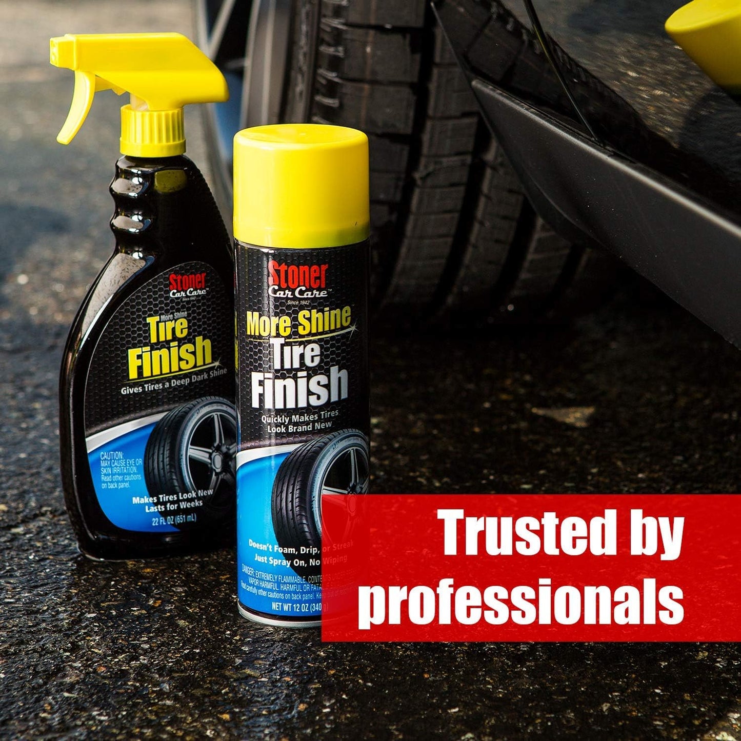 Stoner Car Care 91044 Original More Shine Tire Finish for Tire and Wheel Care Creates a Long-Lasting, Rain-Resistant Tire Shine, Makes Faded Tires Look New, Non-Greasy Formula, 12 Oz, Pack of 1