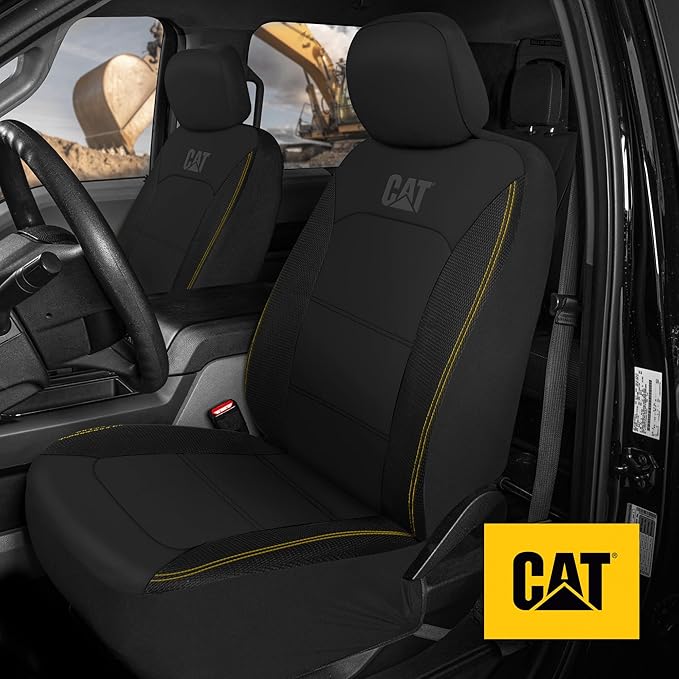 CAT PU Leather Seat Covers for Cars – (2) Front Seat Covers with (4) All-Weather Heavy-Duty Floor Mats for Trucks, Cars, & SUVs Combo Set – Car Interior Protection Liners for Car Seats and Floors