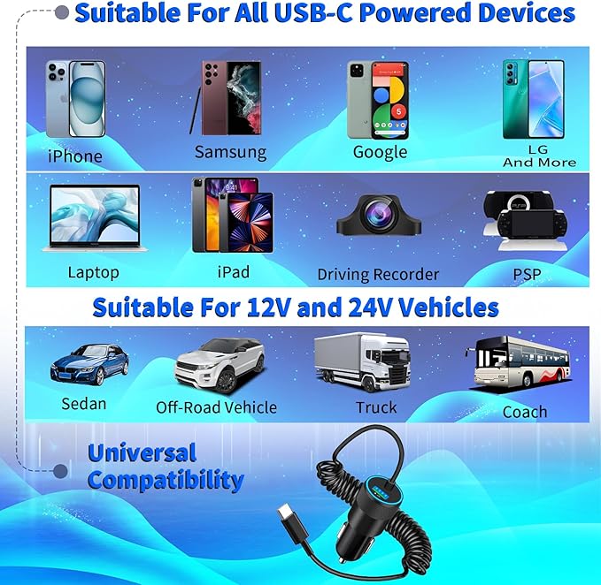 [Apple MFi Certified] iPhone 17 Car Charger Fast Charging, Braveridge 4.8A USB Power Cigarette Lighter USB-C Car Charge + 6FT Type-C Coiled Cord for iPhone 17/17 Pro Max/16 Pro/15/Galaxy S26/S25/Pixel