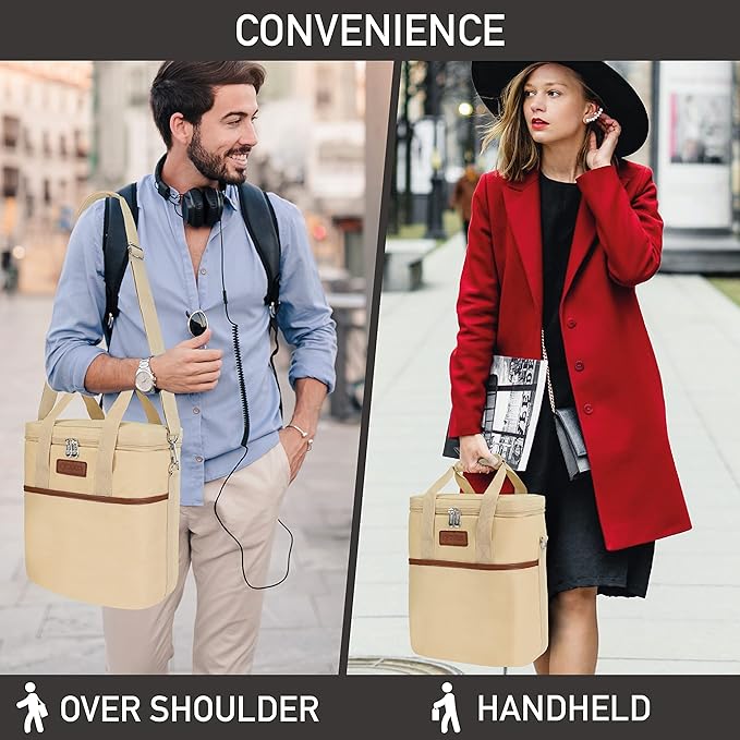 Opux 6 Bottle Carrier Tote | Insulated Padded Cooler Bag for Travel, Picnic, BYOB | Portable Leakproof Wine Tote for Dinner, Party, Christmas, Gift for Women, Men (Cream Beige)