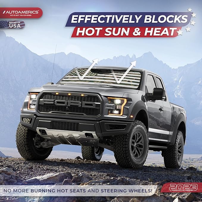 Autoamerics 1-Piece Windshield Sun Shade ERDL Camo American Flag USA Design - Foldable Car Front Window Sunshade for Most Sedans SUV Truck - Blocks Max UV Rays and Keeps Your Vehicle Cool - Medium