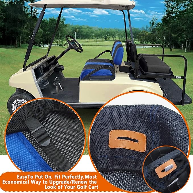 Golf Cart Front Seat Cover Kit, Fit for Club Car DS OEM Ordinary Seat Cushion, No Need to Use Gun Nails, Golf Cart Washable Seat Cover, Cool in Summer and Warm in Winter