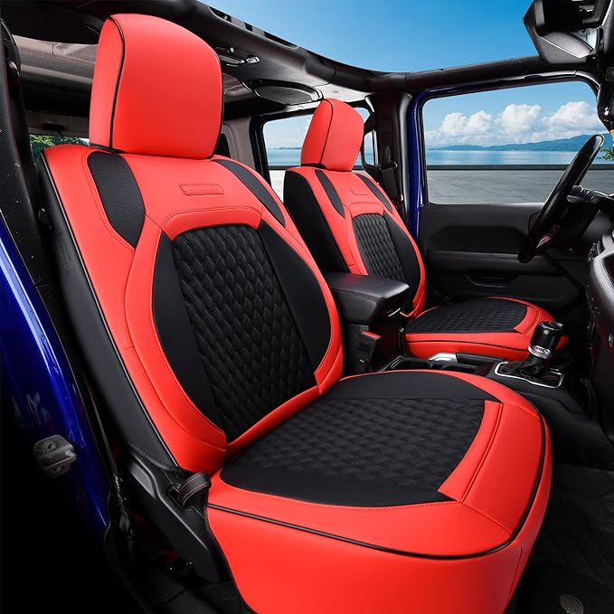 Coverado Seat Covers 4 Door Full Set for Jeep Wrangler, Waterproof Car Seat Covers for Truck Automotive Seat Covers Custom Fit for 2008-2012 Jeep Wrangler JK Seat Covers for Cars(Red)