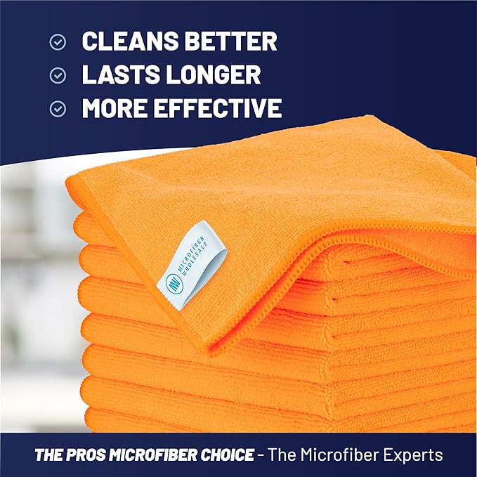 MW Pro Microfiber Cleaning Cloth | Orange | 12 Pack | 16” x 16” | All Purpose Microfiber Towels - Clean, Dust, Polish, Scrub, Absorbent