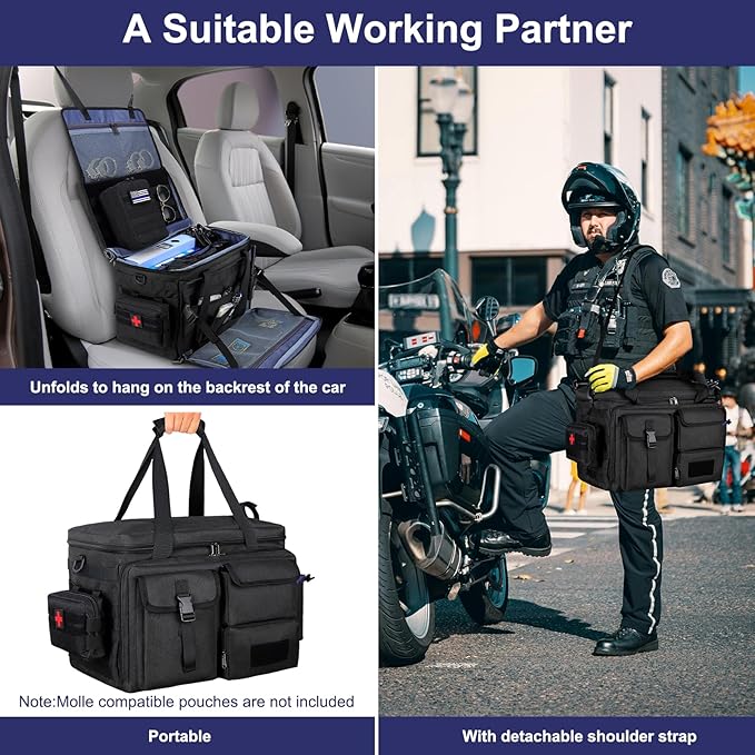 Patrol Bag Law Enforcement Police Gear Bag, Car Front Seat Organizer Tactical Officer Duty Bags, Police Car Accessories for Passenger Seat, Multiple Compartment Molle Webbing Removable Shoulder Strap