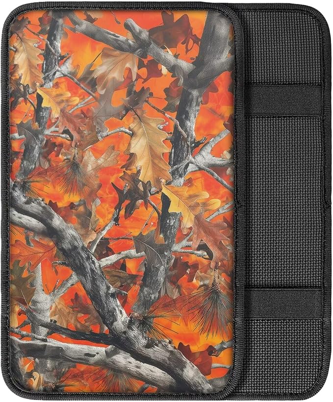 Dreaweet Orange Branch Camo Car Accessories Center Console Cover Soft Anti-Scratch Arm Rest Cover for SUV Sedan Vehicle Universal Armrest Cover Center Console Cushion Pad