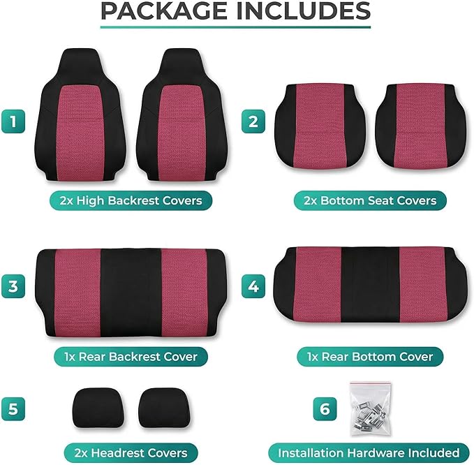 FH Group Full Set Car Seat Covers Classic Cloth Universal Fit Burgundy Seat Covers,Washable High Back Combo Small Car Seat Cover Design Front Seat Covers Automotive Seat Cover for SUV, Sedan, Vans