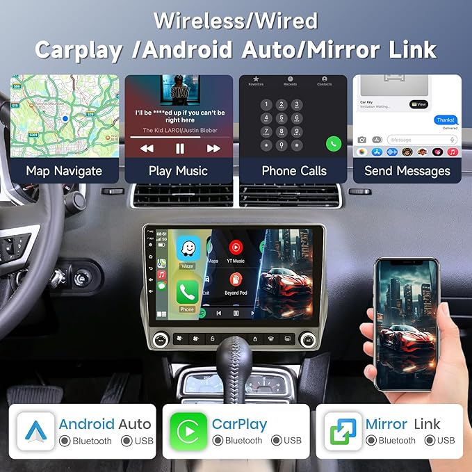 8Core 4G+64G Android 15 Car Radio for Chevrolet Chevy Camaro 2008-2015, Rimoody Car Stereo Wireless Carplay Android Auto GPS 5G-WiFi 9 Inch Touchscreen Bluetooth 5.0 DSP-36 59-UI Themes Backup Camera