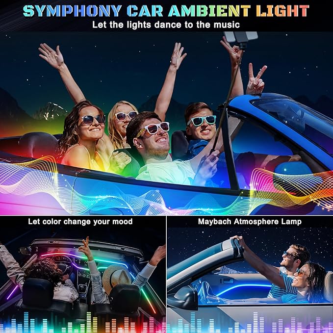Dreamcolor Acrylic Interior Car LED Strip Light with Wireless APP, RGB 14 in 1 with 175 inches 612 LEDs Fiber Optic Strip Lights for Car, Dual Zone Symphony Neon Car Ambient Lighting