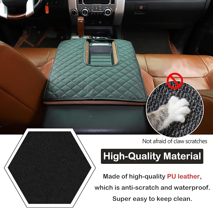 Aunginsy Leather Center Console Armrest Cover Compatible with Toyota Tundra 2014-2021, Car Arm Rest Pad Seat Box Cover Cushion Lid Scratch Protector Waterproof Black Accessories, With USA Flag Pattern