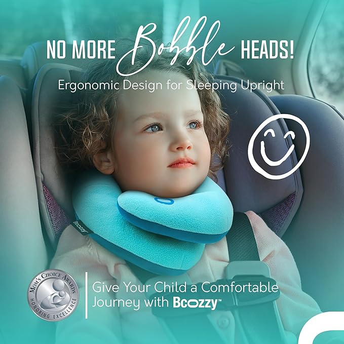 BCOZZY Kids Travel Neck Pillow (3-7 Y/O)- Patented Soft Toddler Pillow for Head & Chin Support in Car Seat, Airplane, and Road Trip Sleeping. Adjustable Size. Fully Washable. Carry Bag. Small, Pink