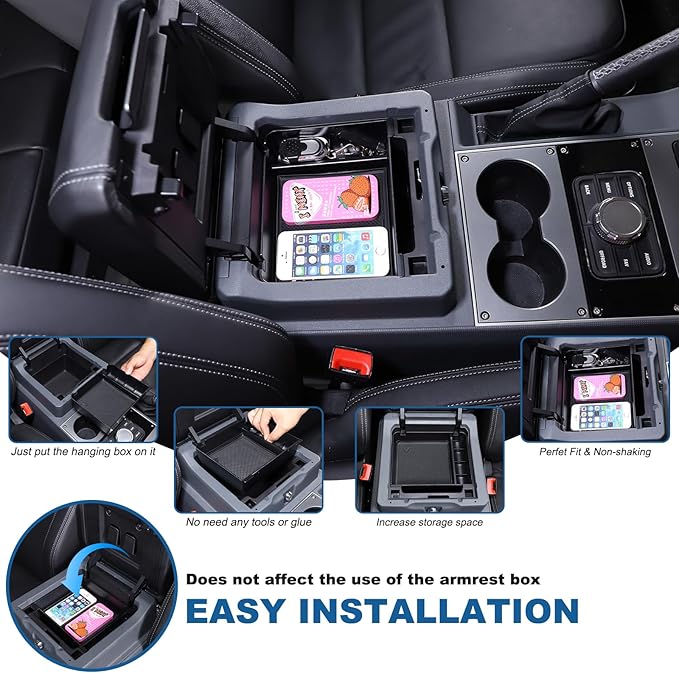 Car Armrest Storage Box Tray Compatible with INEOS Grenadier 2022 2023 2024 2025 2026 Center Console Armrest Organizer Storage Box Tray With Anti-Slip Mat ABS Accessories