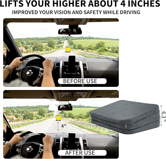 HOMBYS Adjustable Car Booster Seat for Short Drivers, 3 Heights for Different People, Adult Car Seat Cushions for Driving, Supportive Car Seat Pad for Lower Back Pain Reduce, (17"x13.8"x6.3", Grey)
