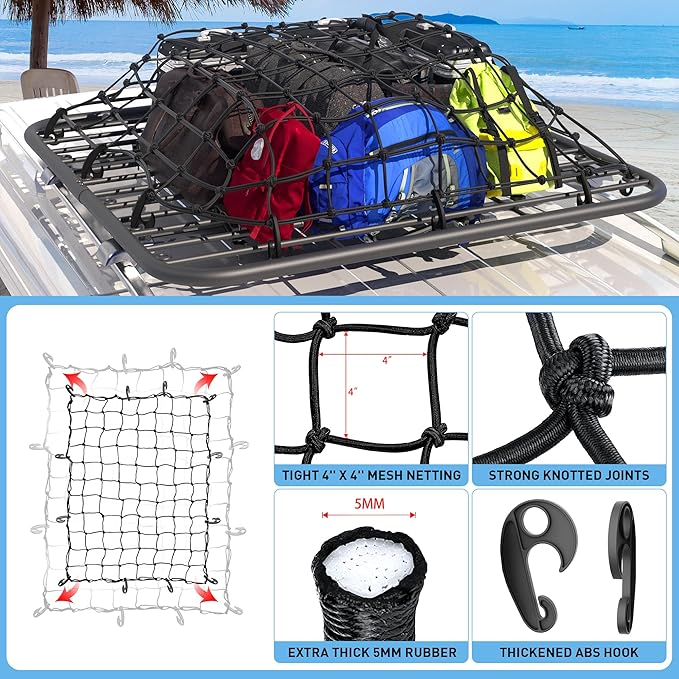 WILDROAD Car Roof Platform, Universal Roof Flat Rack 48" x 47" x 1.3" Heavy Duty Roof Rack Platform with Super Duty Bungee Cargo Net, Ratchet Straps and Anti-Rust Sealant Fits for SUV Truck Cars
