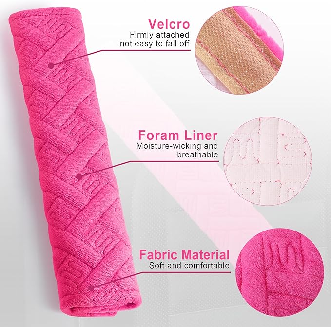JUSTTOP 2-Pack Universal Car Seat Belt Pads Cover for A More Comfortable Driving, Seat Belt Shoulder Strap Covers Harness Pad for Car Interior Accessories(Deep Pink)