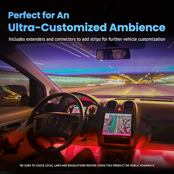 Alpena MAX LED Light Strip Starter Kit – EZ-Link Modular 12V Plug-and-Play Lighting for Cars & Trucks, Interior/Exterior Stick-On Light Bars, 2×12” Weatherproof Strips, Red