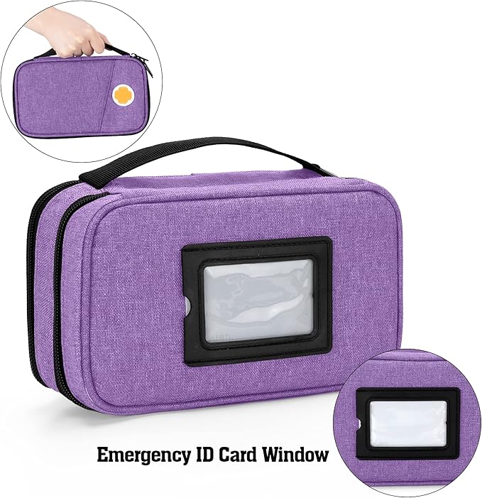 CURMIO Insulated Insulin Cooler Travel Case, Double Layer Diabetic Supplies Storage Bag with Detachable Pouches for Diabetic Medication and Ice Packs, Purple, Empty Bag Only