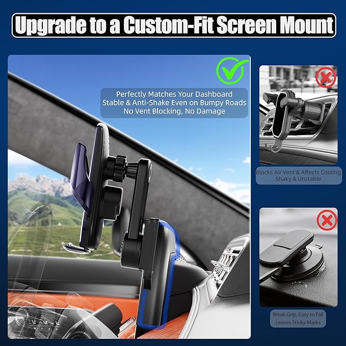 Car Phone Mount for 2023-2026 Mercedes Benz GLC / 2022-2026 C-Class, Smart Auto-Clamping on 12.3" Instrument Cluster Screen, 15W Wireless Fast Charging, 360° Adjustable, Without Blocking Airflow