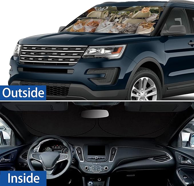 Funny Cat Windshield Sunshade for Car SUV Truck Foldable Uv Ray Reflector Front Window Sun Shade Visor Shield Cover -59" X 31"