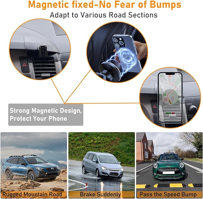 Compatible With Toyota Tundra Phone Holder 2007-2013 for Air Vent, 2nd Gen Sequoia Mount, Magnetic Bracket Anti-Shake, 360 Degree Rotation Dashboard Cell Stand, Black