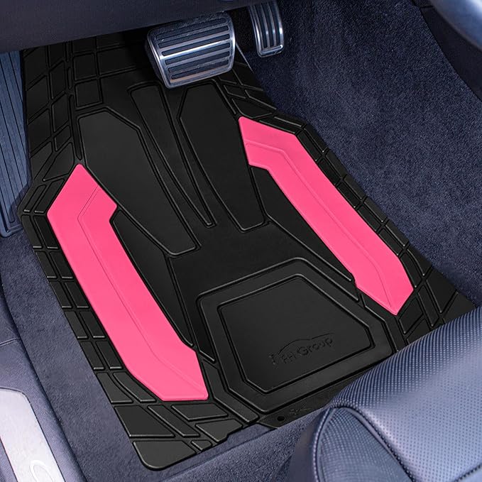 FH Group Heavy-Duty Rubber Floor Mats for Cars - Stripe Design, Universal Fit Full Set, Climaproof, Trimmable for Most Sedan, SUV, Truck - Pink