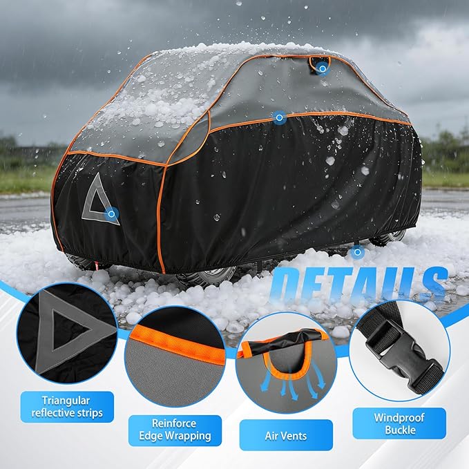 UTV Cover 4-6 Seater for Hail Protection, Heavy Duty All-Weather Protection UTV Cover with Air Vents, Windproof Buckles and Elastic Bands, Compatible with Polaris Ranger Can am Yamada