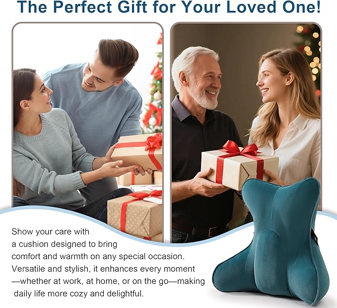 Lumbar Support Pillow (Pat. Pend) for Car Seat, Office Chair, Couch & Recliner, Ergonomic Back Support for Chair, Lower Back Pain Relief, with Adjustable Strap to Stay in Place, Slate Blue