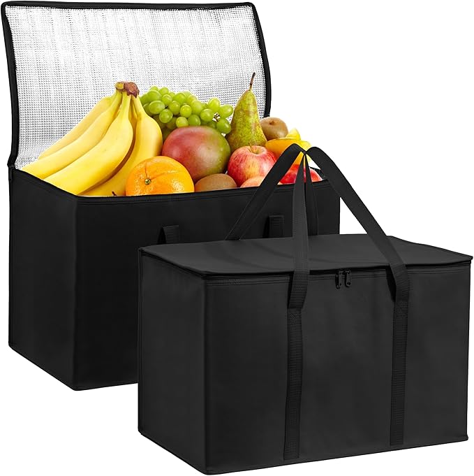 Carrywell (Not Made In China) Insulated Food Delivery and Catering Bags 2-Pack, XXXL Pizza Delivery and Reusable Warming Bag, Thermal Insulation Tote for Hot and Cold Food, Doordash