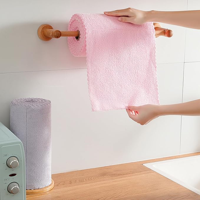 80 Pack Microfiber Cleaning Cloth Roll,Lint Free Rags & Tear Away Reusable Towels Washable Scratch,Ultra Absorbent Dish Rags(12" x 12") for Car Kitchen Home Garage-Pink