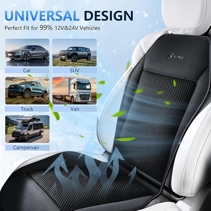 FLORICH Cooling Car Seat Covers with 8 Turbo Fans Blowing & Suction Ventilated Car Seat Cushion 12V-24V 3-Speed Adjustable Car Seats Cooling Pad Universal Fit for Car SUV Truck Van Summer Driving