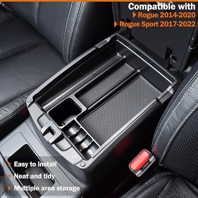 TACORBO Center Console Tray Compatible with Nissan Rogue 2014-2020 and Rogue Sport 2017-2022 Accessories, Armrest Secondary Storage Box, Interior ABS Insert Tray, Black