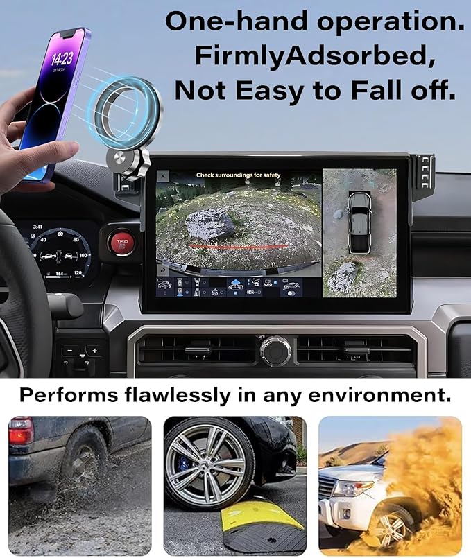 Car Phone Holder for 2024 2025 2026 Toyota Tacoma/2025 Toyota 4Runner Accessories Apply to 14 Inch Touch Screen Fixed Clip MagSafe Passenger Cell Phone Mount Handsfree 360° Rotation
