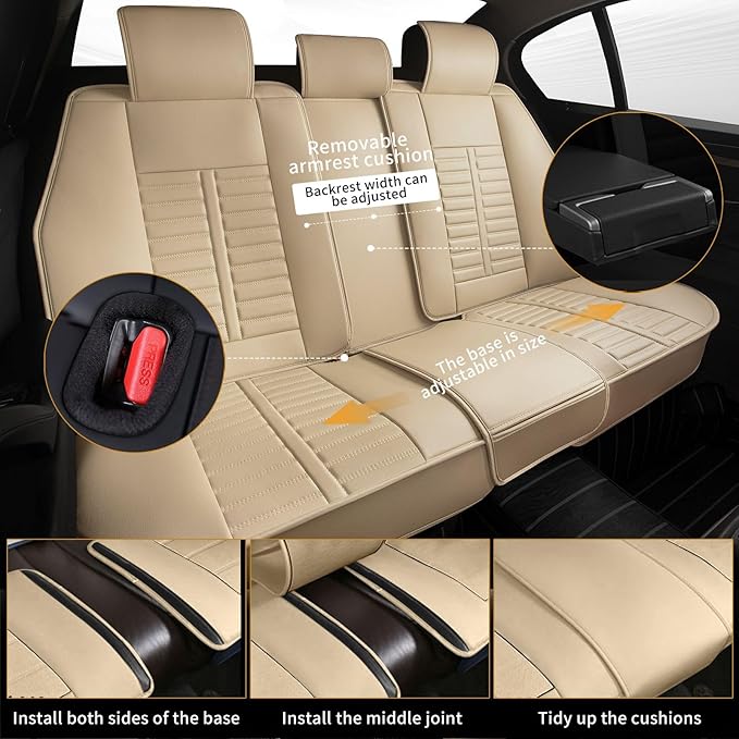 Car Seat Covers Fit for Kia Sorento 2007-2023 2024 2025 Full Set Leather Seat Covers Set with Lumbar Support Premium Automotive Cushion Protector(5 Seat, Beige)
