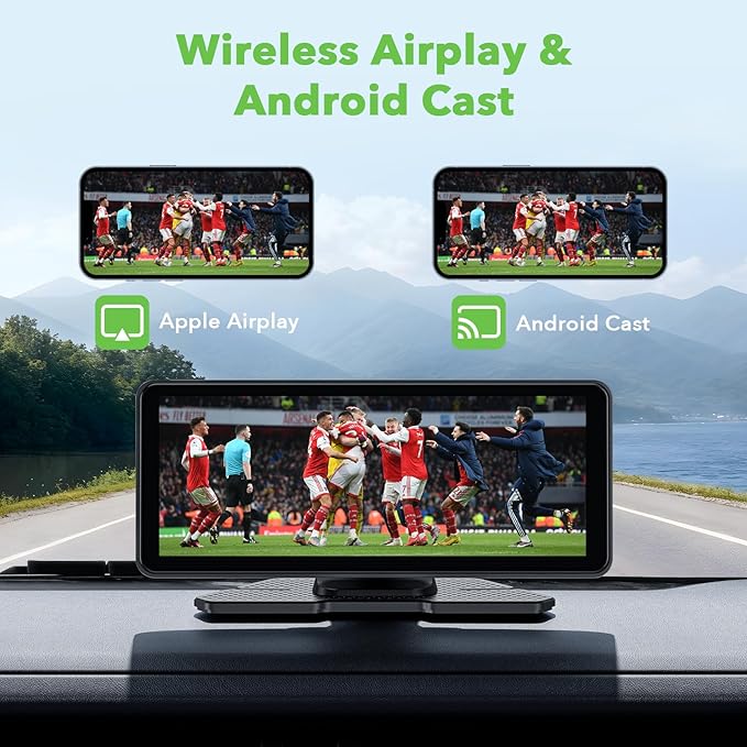 6.86" Wireless CarPlay Screen for Apple Carplay and Android Auto, Dual Dash Cam 2.5K Front 1080P Rear Recording, Voice Control, GPS Navigation, Mirror Link, Bluetooth, FM, AUX, Fits Most Cars