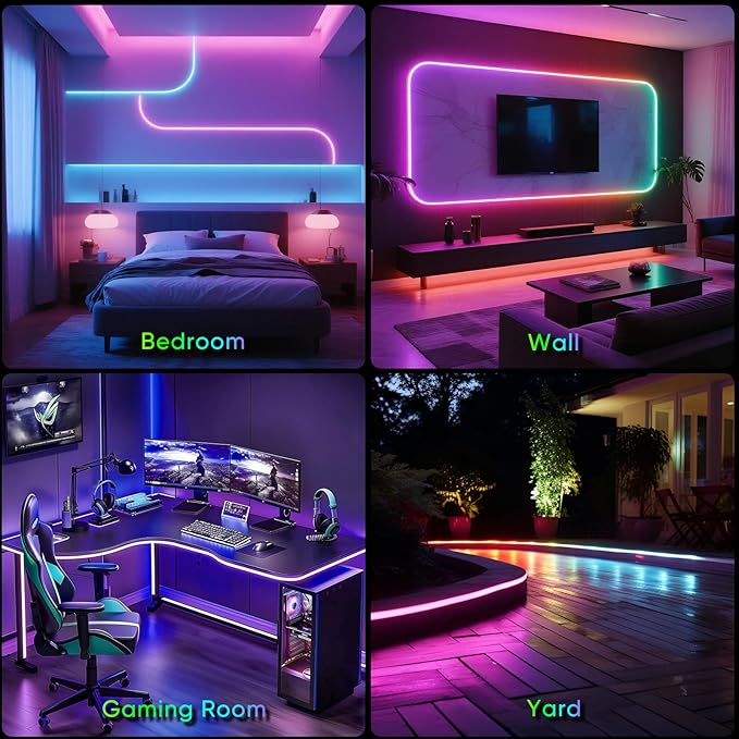 iNextStation 360° Glow USB Rope Lights 16.4FT RGB LED Lights, Braided Silicone Led Strip Lights, IP67 Waterproof, APP/Remote Control, Music Sync, Neon Lights Strip Color Changing for Outdoor/Indoor