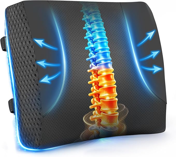 Lumbar Support Pillow for Car: Ergonomic Memory Foam Lumbar Pillow for Long Drives, Lower Back Support for Pain Relief, Dual Adjustable Straps, Back Cushion for Car Seat, Office Chair - Black