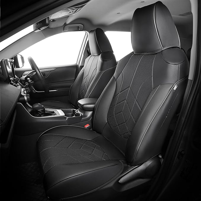 for Toyota RAV4 Seat Covers 2019 2020 2021 2022 2023 2024 2025 RAV 4 Prime & Hybrid XLE LE Limited XLE Premium (Not for XSE/SE Hybrid) - Custom Leather Car Seat Covers Full Set - Black