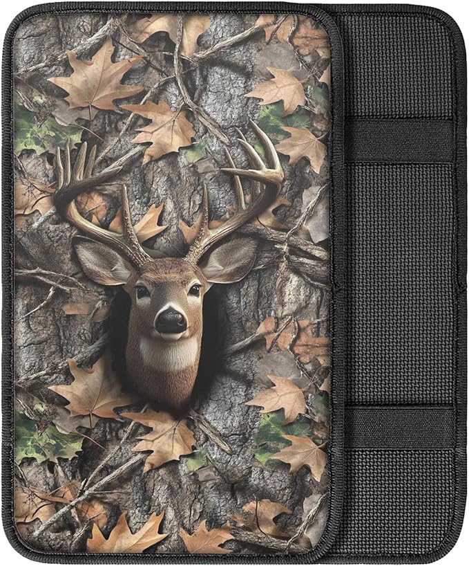Hunting Deer Print Car Center Console Cover for Men,Soft Armrest Cover Pad for Cars SUV Sedan