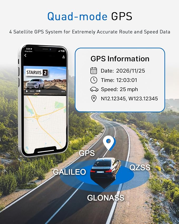 MAGELLAN DR50 3 Channel Dash Cam, 4K+2K Front Cabin Rear, Night Vision, Wide-Angle (170°), STARVIS 2 IMX678, Strong Mount, GPS, Wi-Fi App Control, 24H Parking Mode, Fatigue Alert, 64GB Card Included
